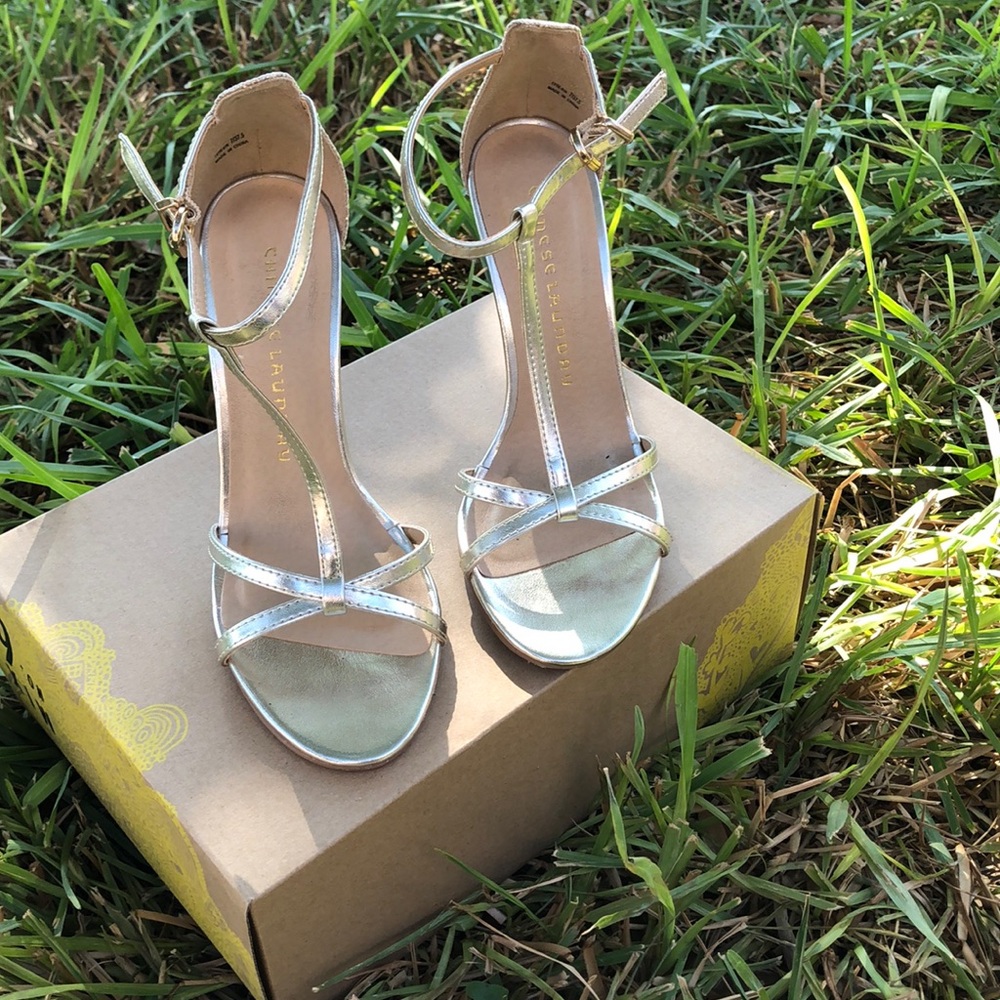 Gold high heels